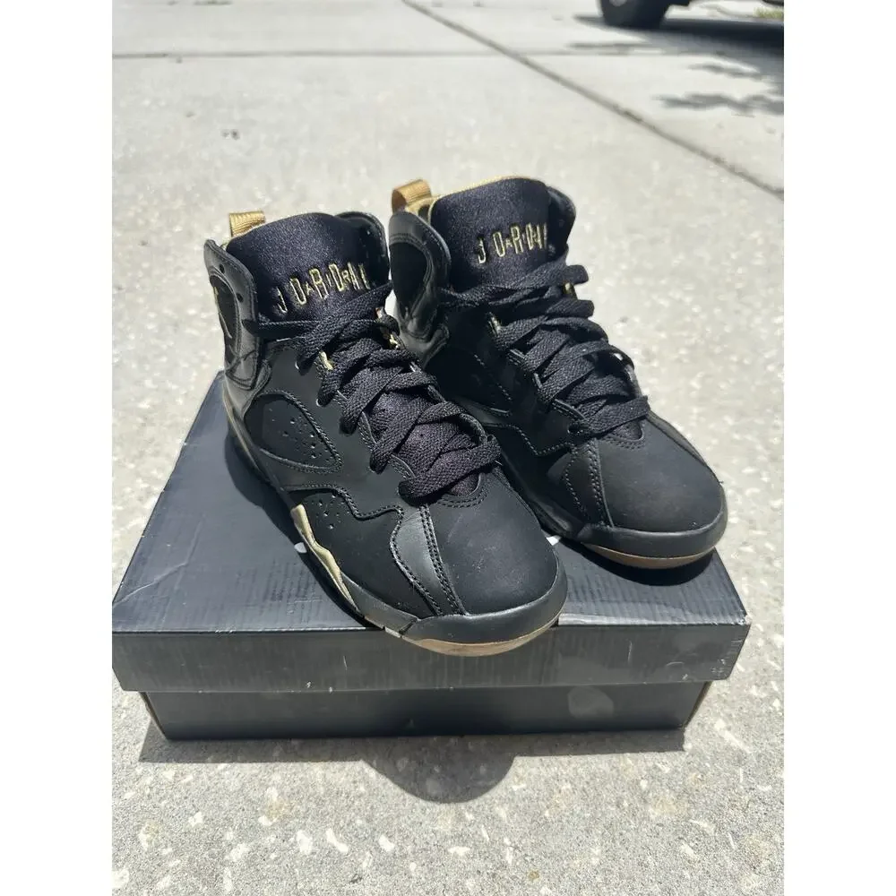 Nike Air Jordan 7 Retro Size 3.5Y GMP GS304774-135 Black/Metallic Gold-Sail